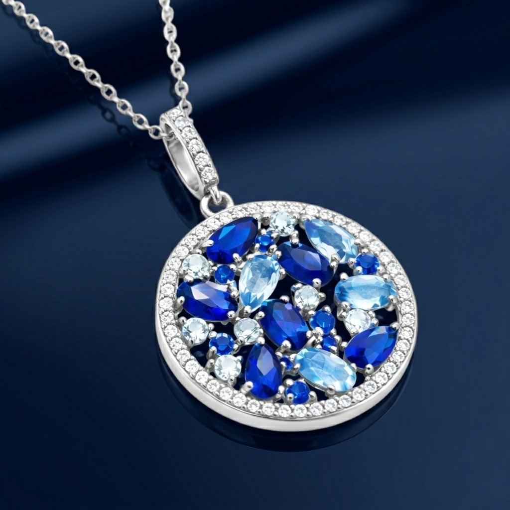 Collier Rond Éclat Bleu – Argent 925 Rhodié & Zirconiums