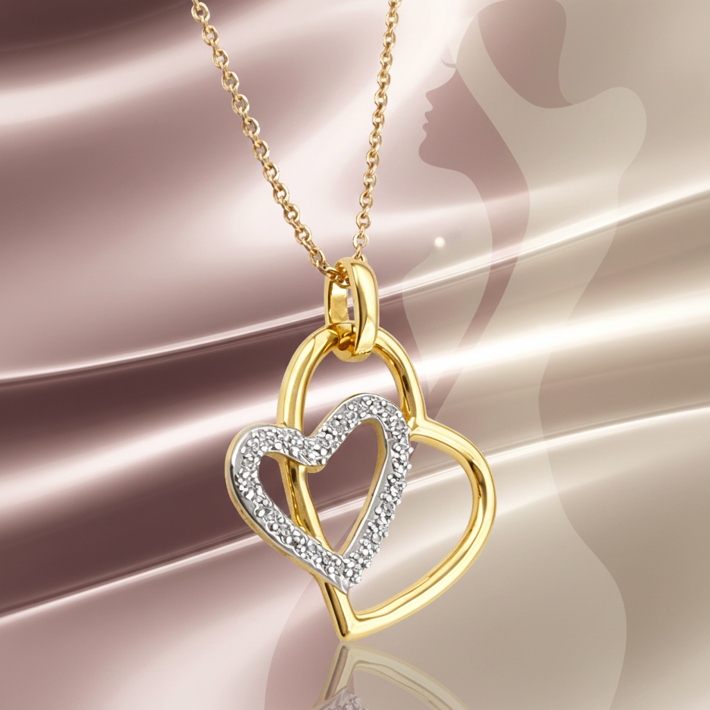 Collier Cœur Entrelacé – Plaqué Or Jaune & Blanc, Zirconium