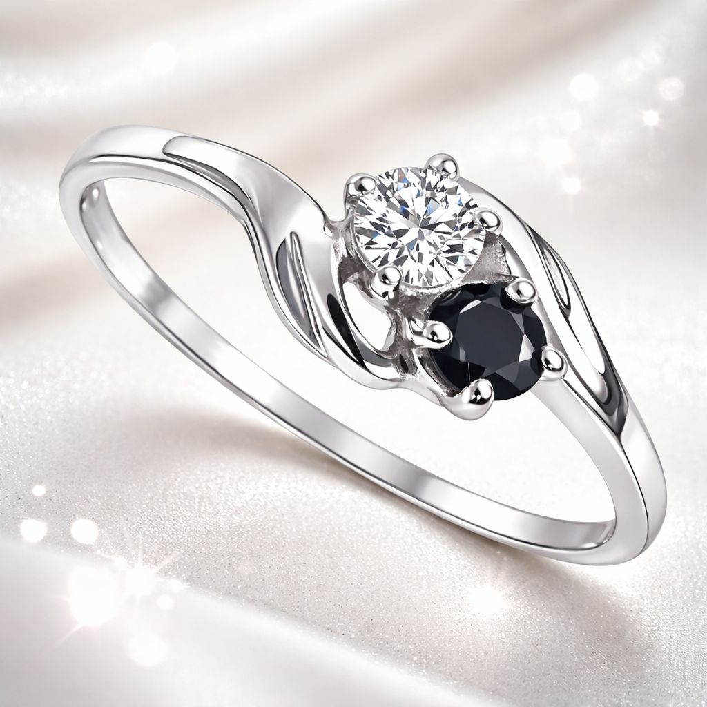 Bague Argent 925 Rhodié Zirconium & Saphir – Élégance Bicolore