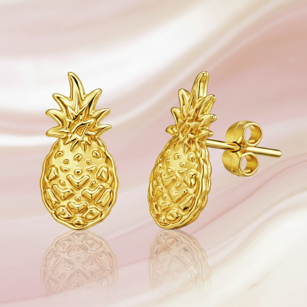 Boucles d’oreilles Ananas – Plaqué Or 18 carats