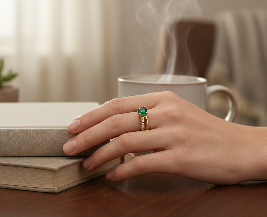 Bague Femme Plaqué Or – Zirconium vert Étincelant – Finition Luxe