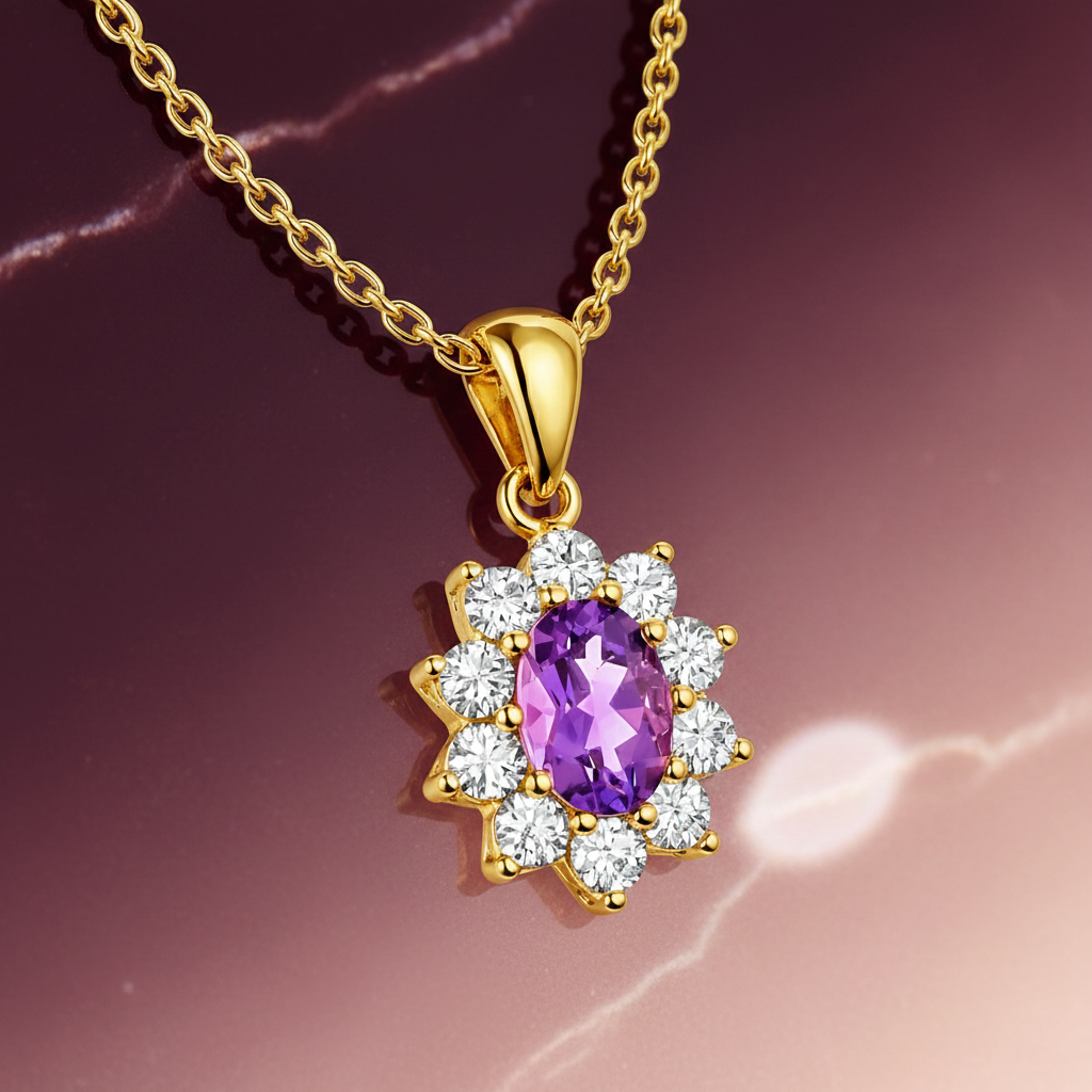 Collier Améthyste & Zirconiums – Plaqué Or 18 Carats