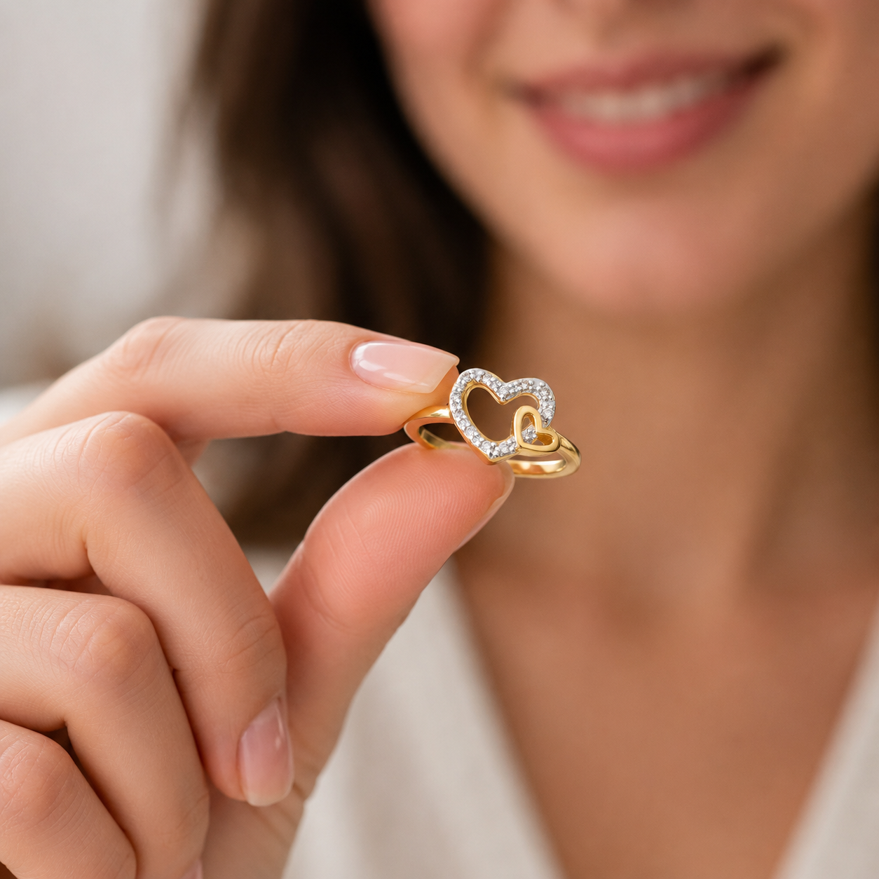 Bague Cœur Zirconium – Plaqué Or 18 Carats