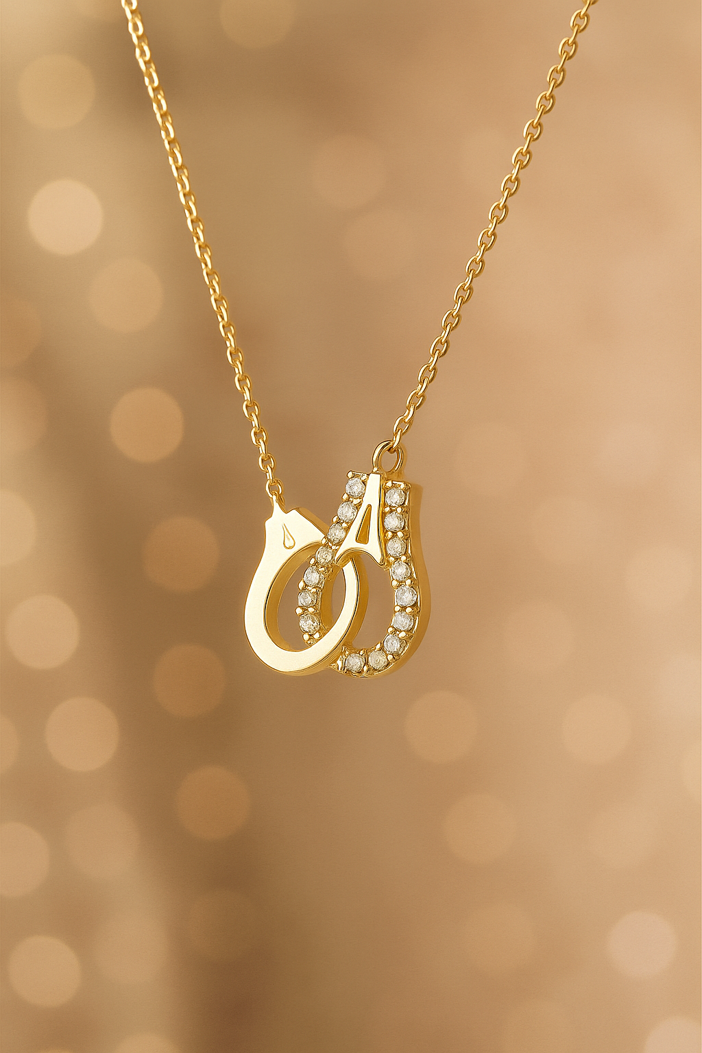 Collier Menottes Plaqué Or – Zirconium Étincelant | Chaîne 40 cm + 5 cm