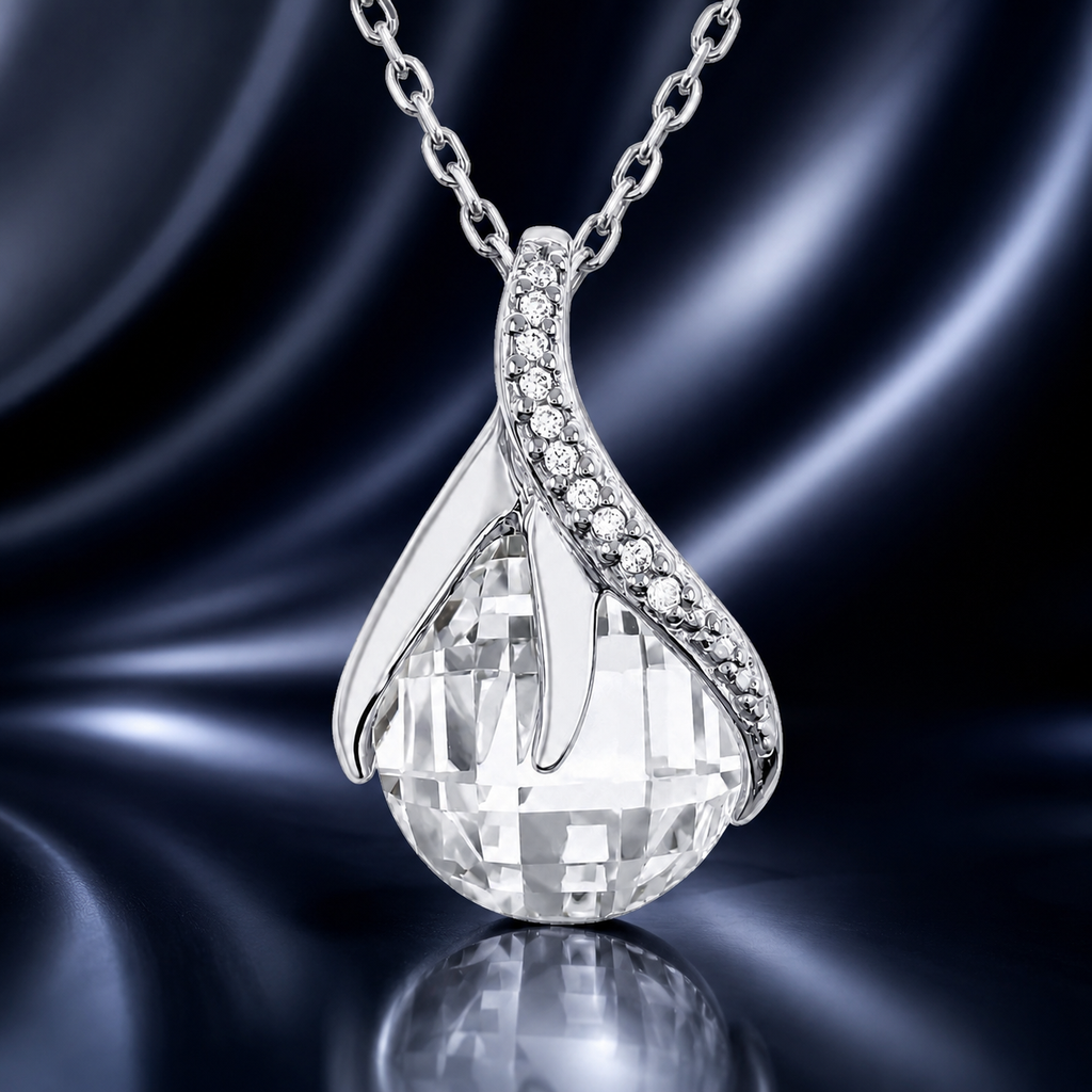 Collier Goutte Éclat Argent 925 Rhodié & Zirconium