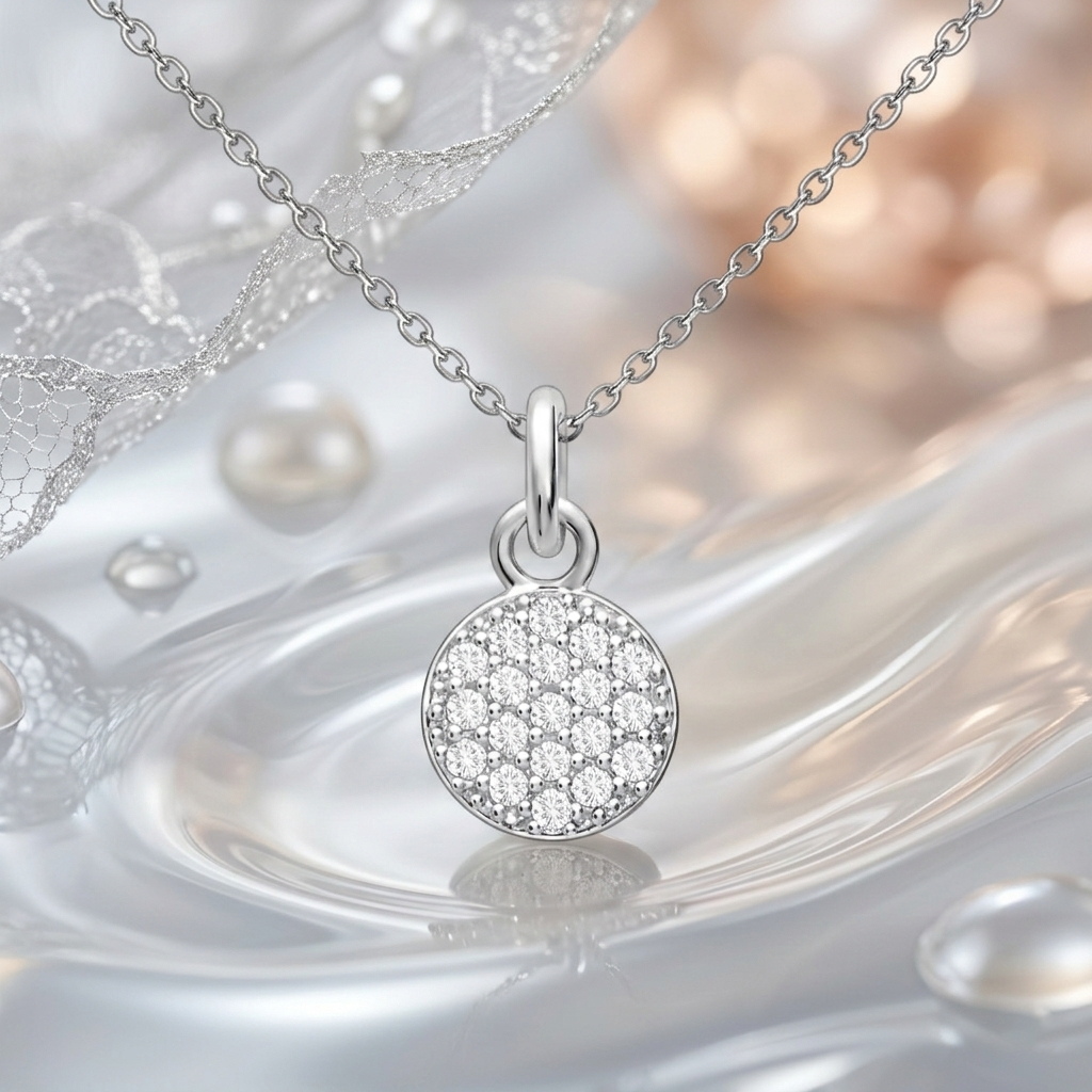 Collier Pastille Pavée – Argent 925 Rhodié & Zirconiums