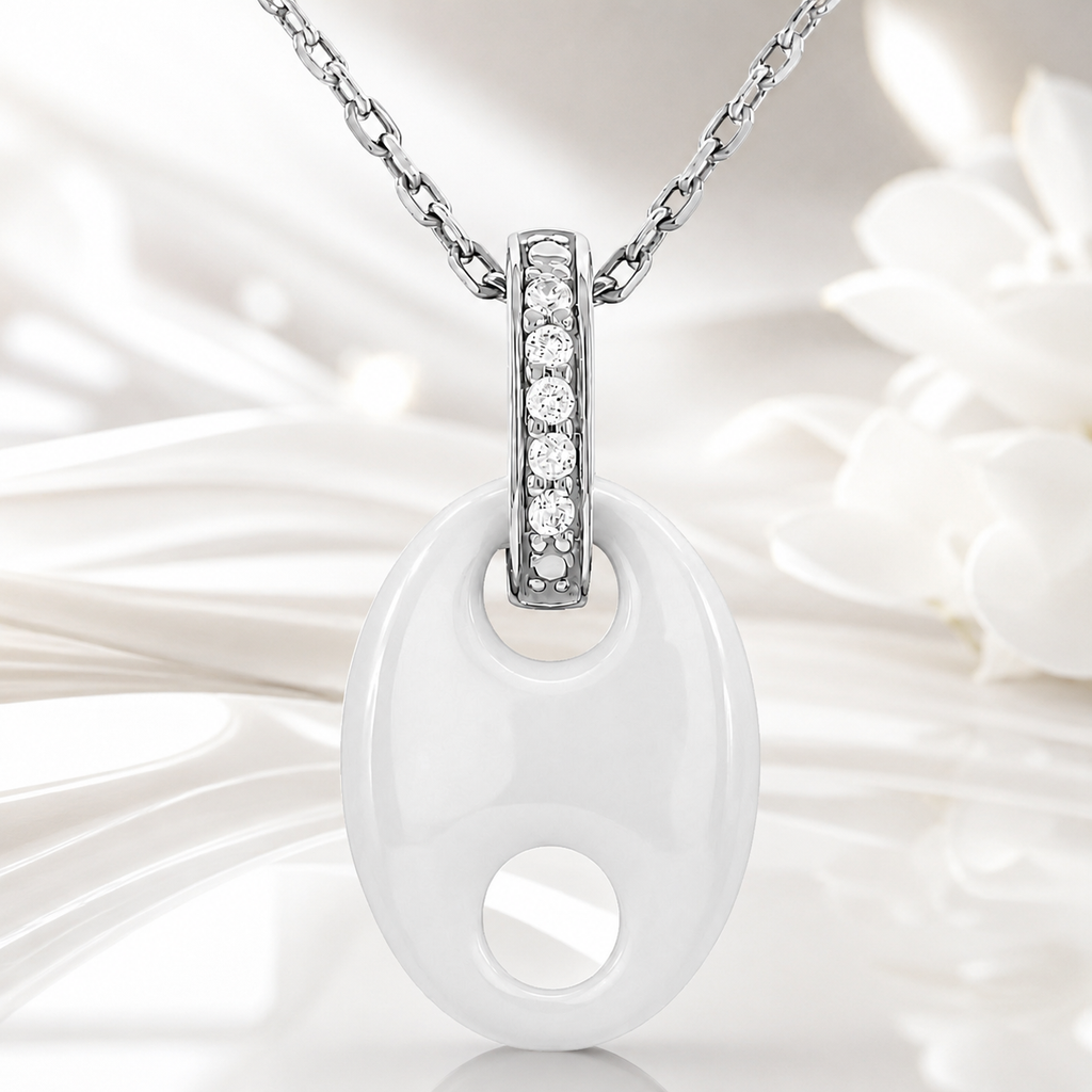 Collier Céramique Blanche & Argent 925 Rhodié