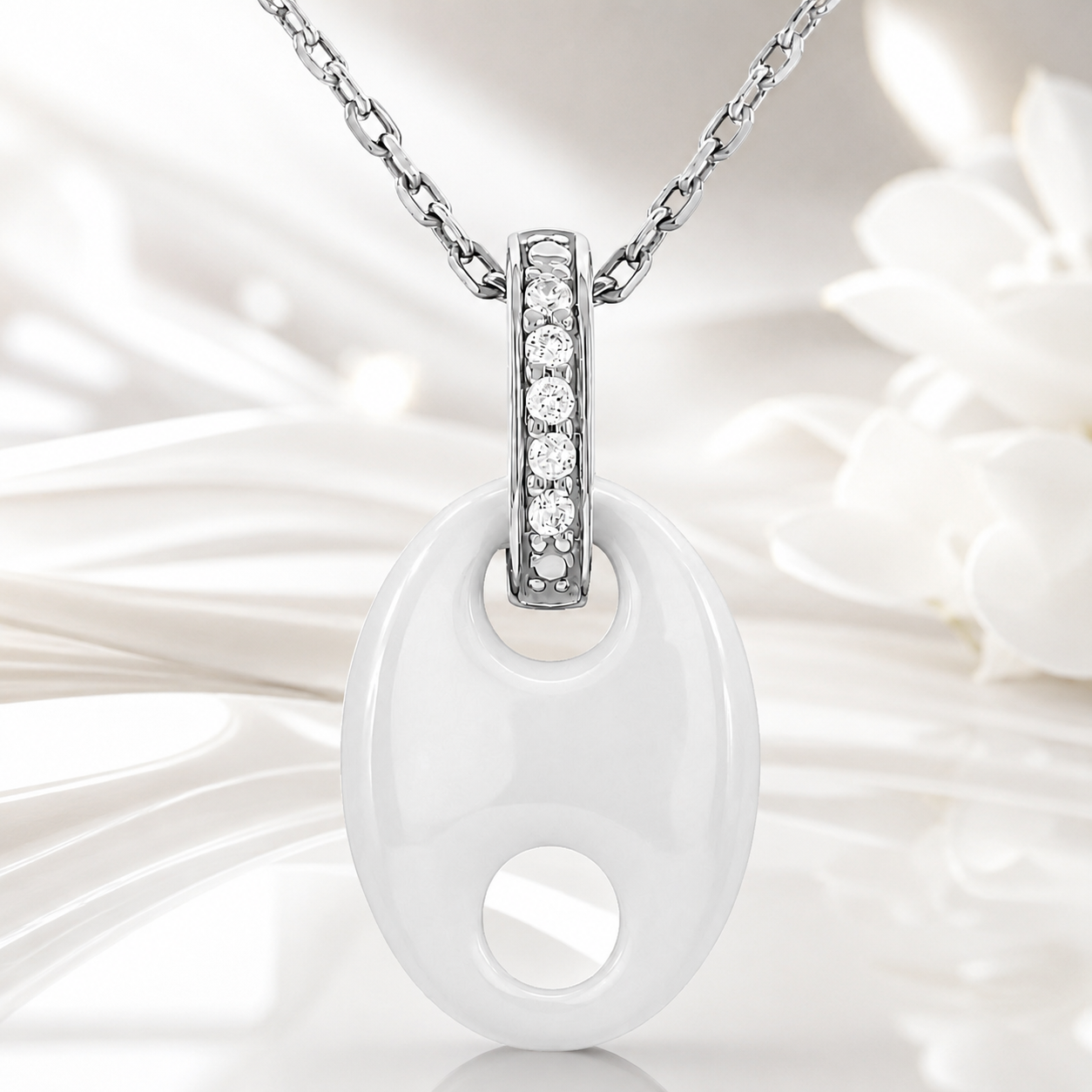 Collier Céramique Blanche & Argent 925 Rhodié