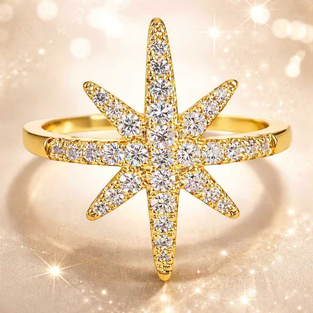 Bague Étoile en Plaqué Or 18 Carats & Zirconium – Éclat Élégant