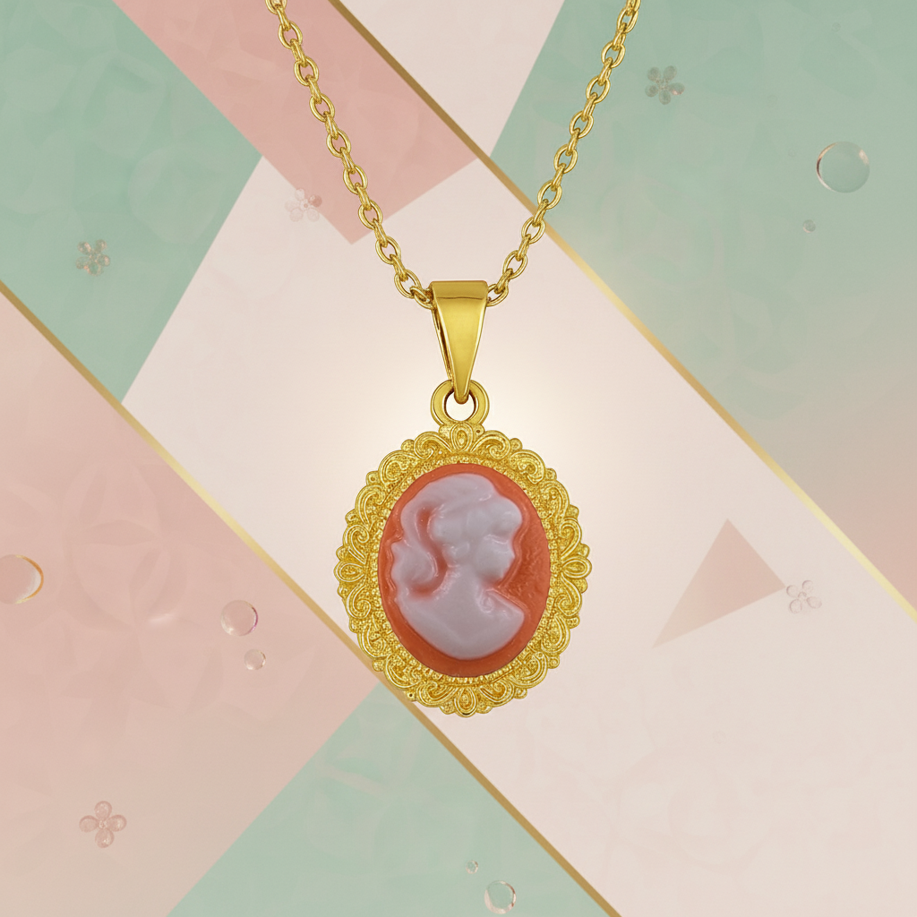 Collier Camée rouge – Plaqué Or - Élégance intemporelle & charme vintage