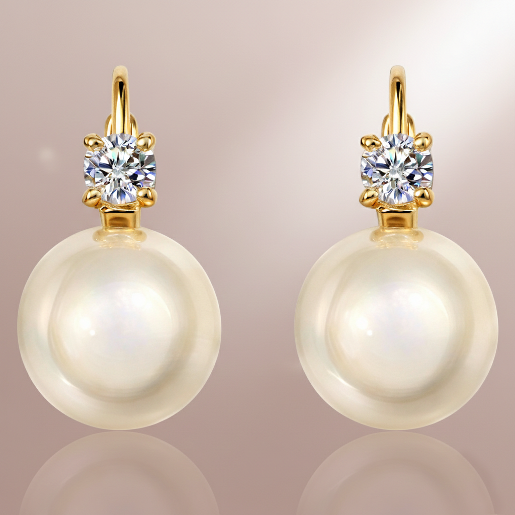 Boucles d’oreilles perle nacrée & zirconium – Plaqué or 18 carats