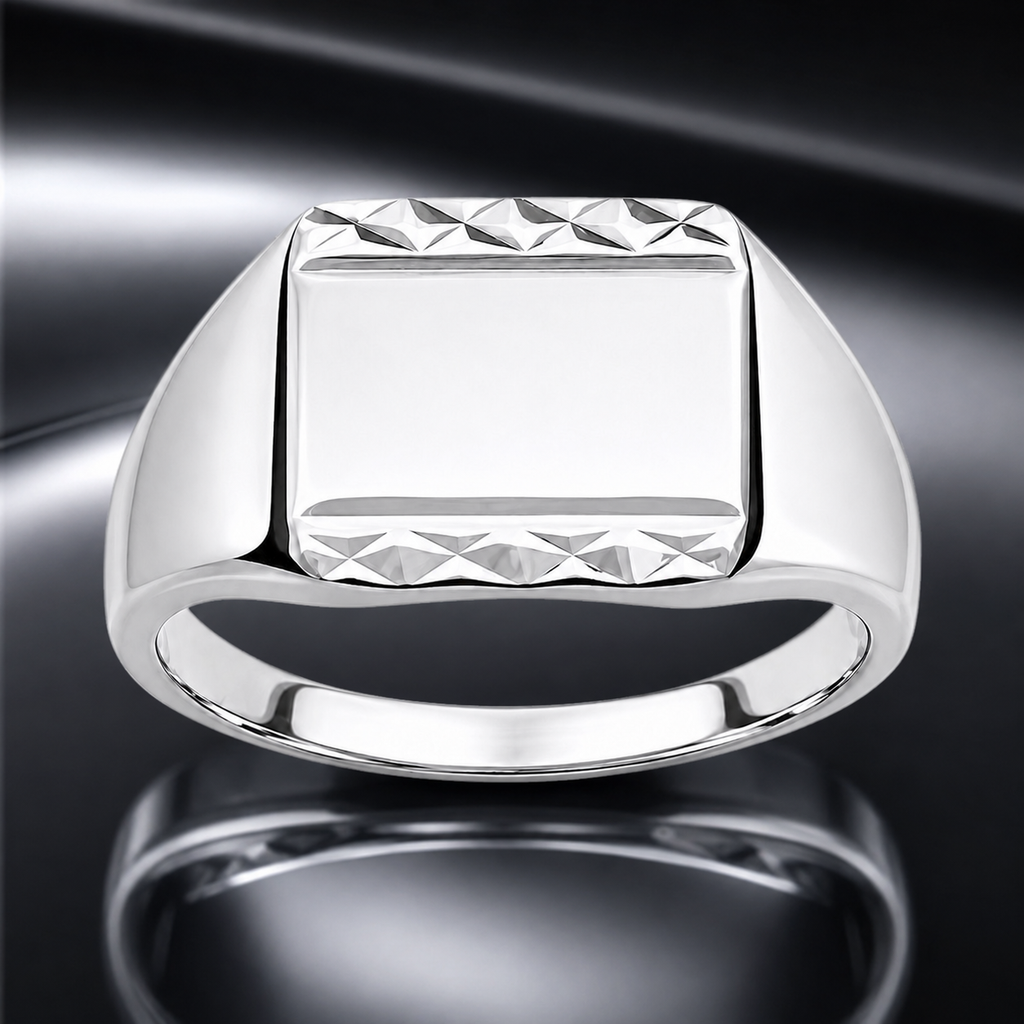 Chevalière Homme Argent 925 Rhodié – Plateau Rectangulaire