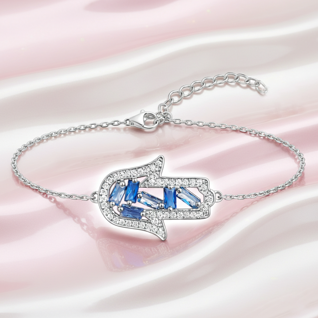 Bracelet Main de Fatma – Argent 925 & Zirconiums Bleus