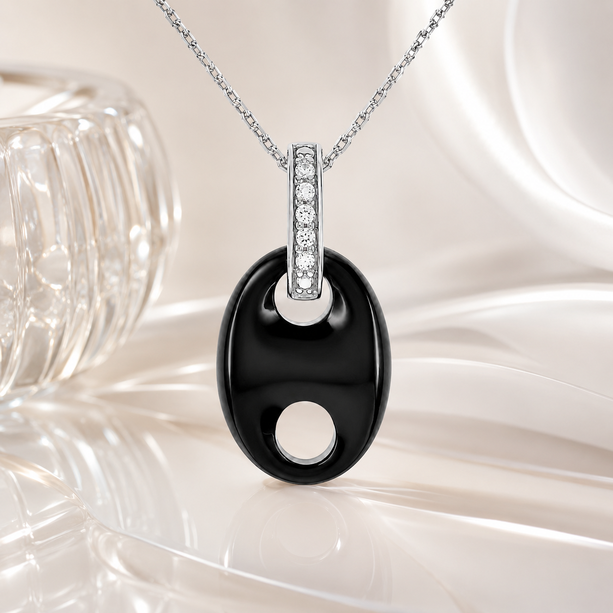 Collier Céramique Noire & Argent 925 Rhodié