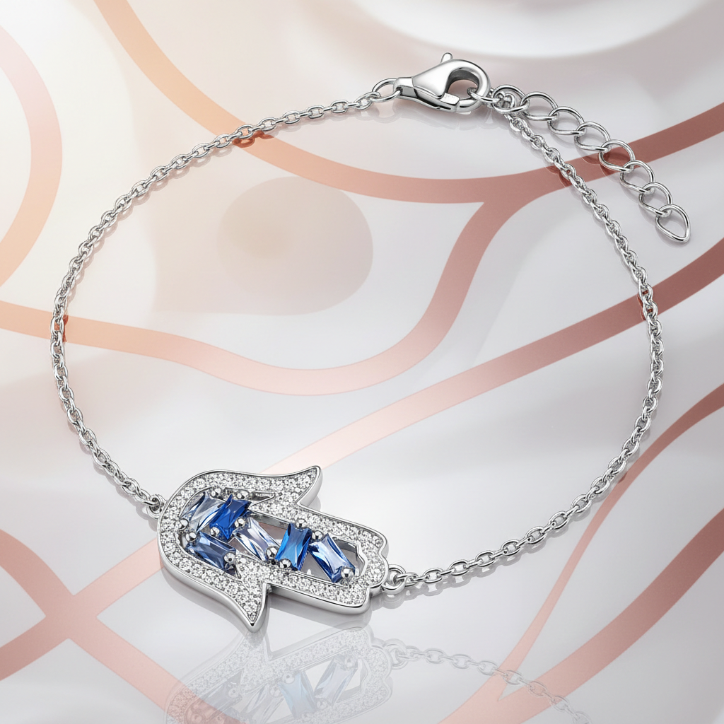 Bracelet Main de Fatma – Argent 925 & Zirconiums Bleus