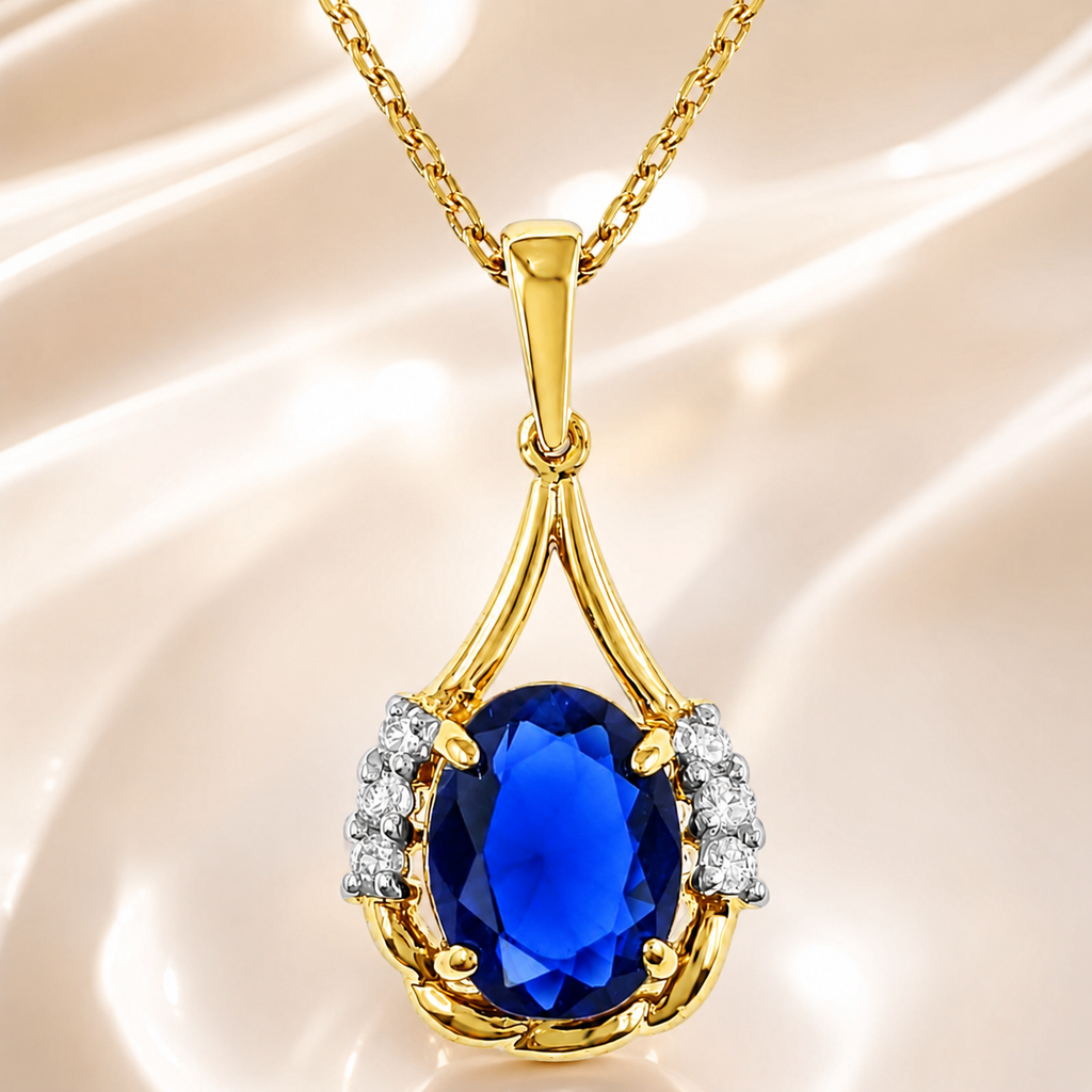Collier Saphira Bleu – Plaqué Or Jaune 18 Carats