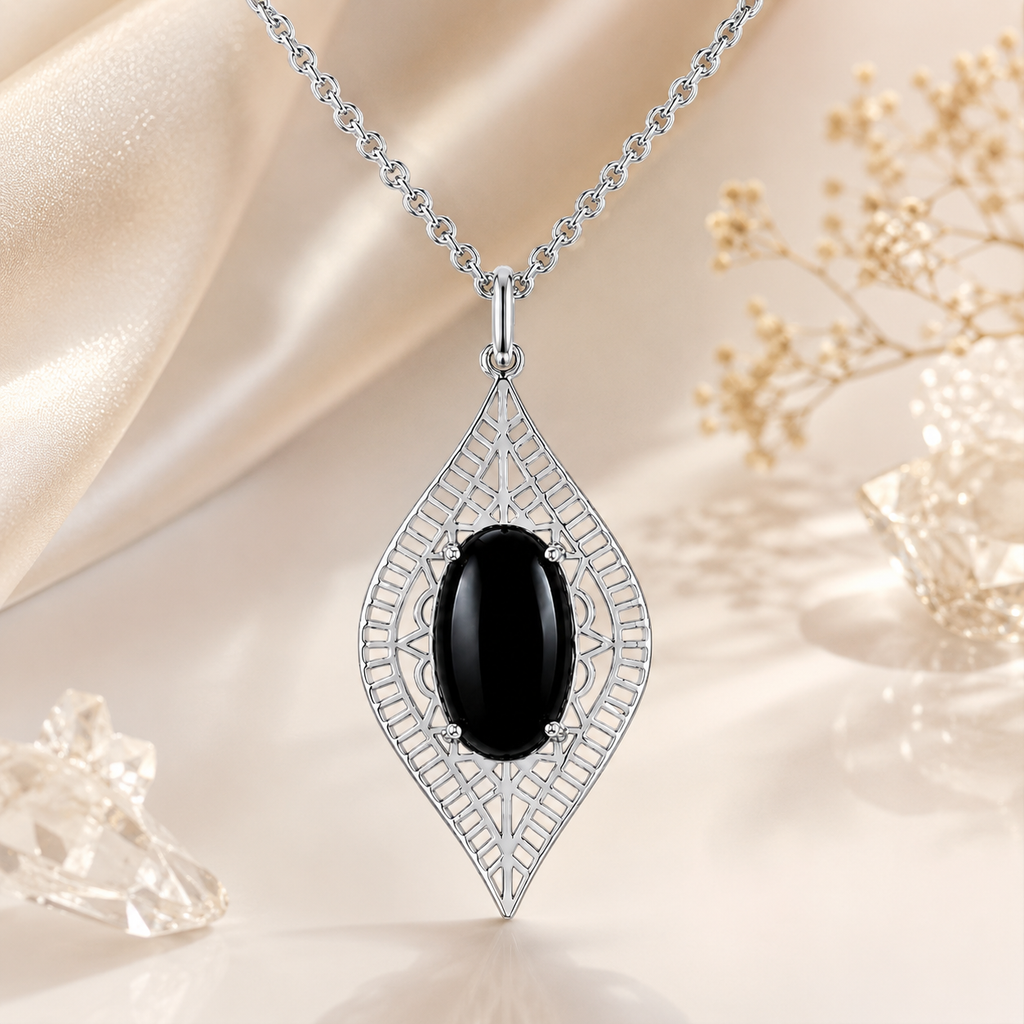 Collier Onyx Noir & Argent 925 Rhodié