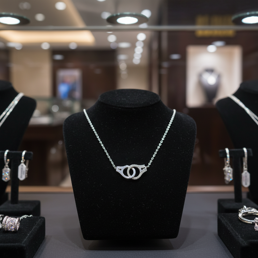 Collier Menottes en Argent 925 Rhodié & Zirconium