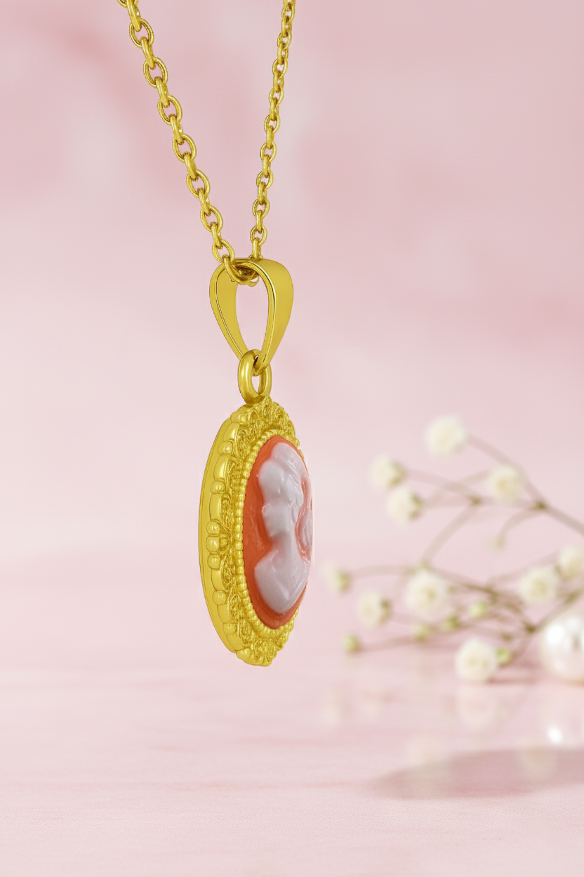 Collier Camée rouge – Plaqué Or - Élégance intemporelle & charme vintage