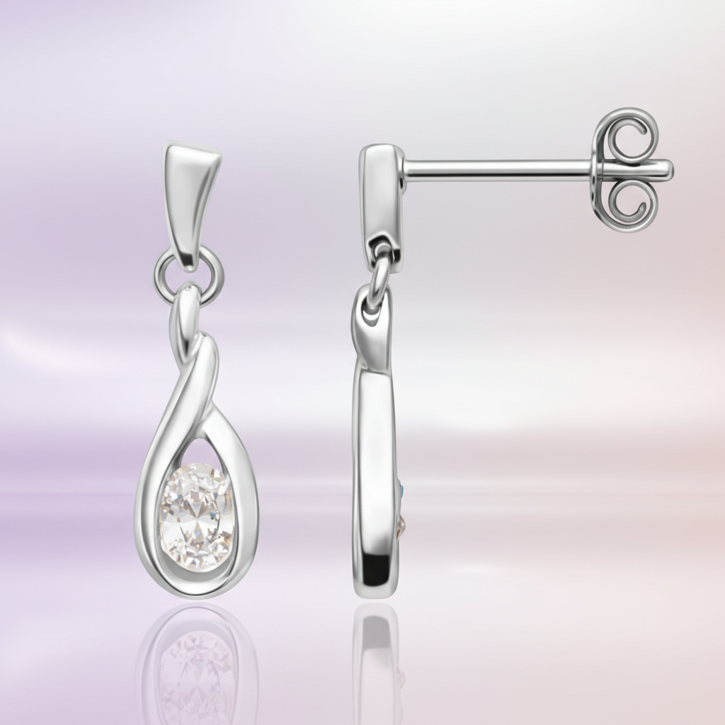 Boucles d’oreilles Argent 925 Rhodié & Zirconium – Élégance Intemporelle