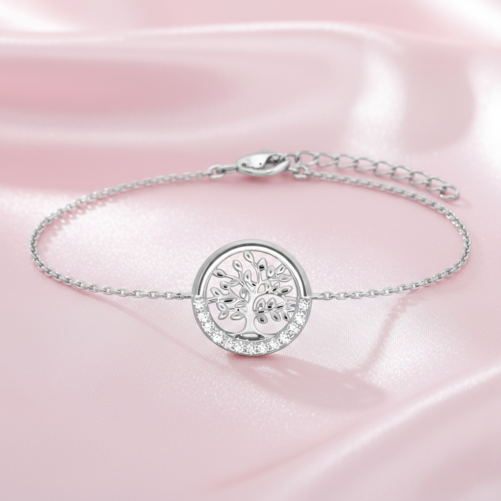 Bracelet Arbre de Vie en Argent Rhodié & Zirconium