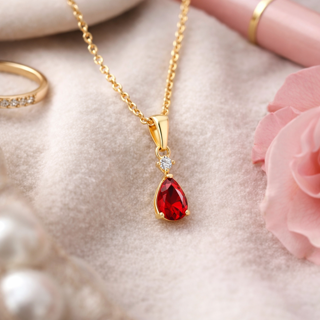Collier Goutte Rouge – Plaqué Or 18 Carats & Zirconium