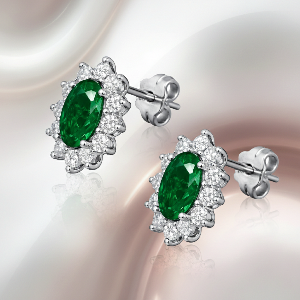 Boucles d’oreilles Éclat Émeraude – Argent 925 Rhodié