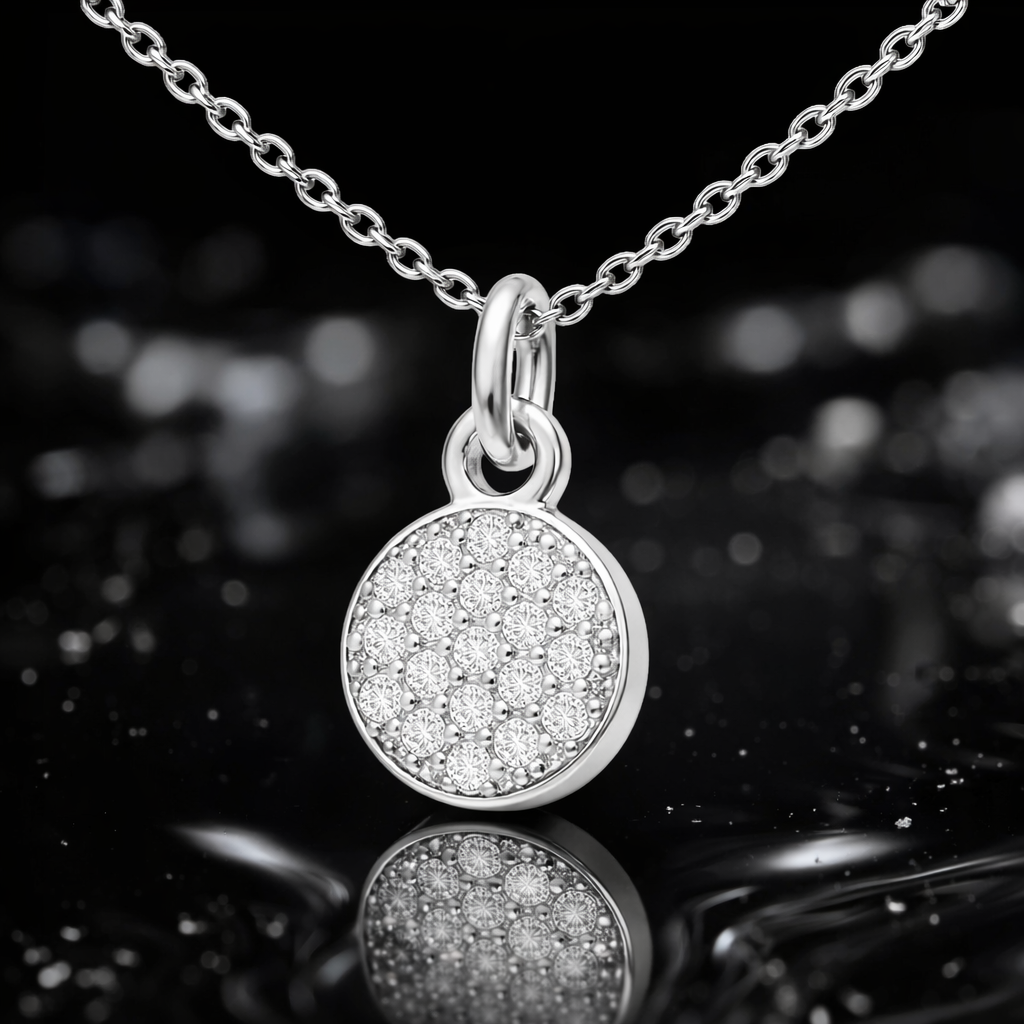 Collier Pastille Pavée – Argent 925 Rhodié & Zirconiums