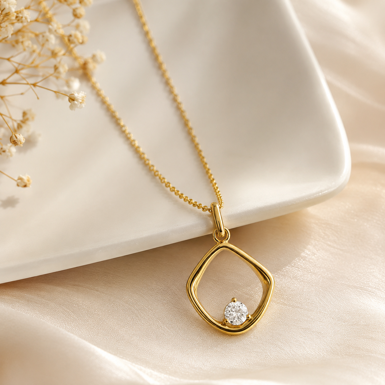Collier Pendentif Zirconium Plaqué Or 18 Carats