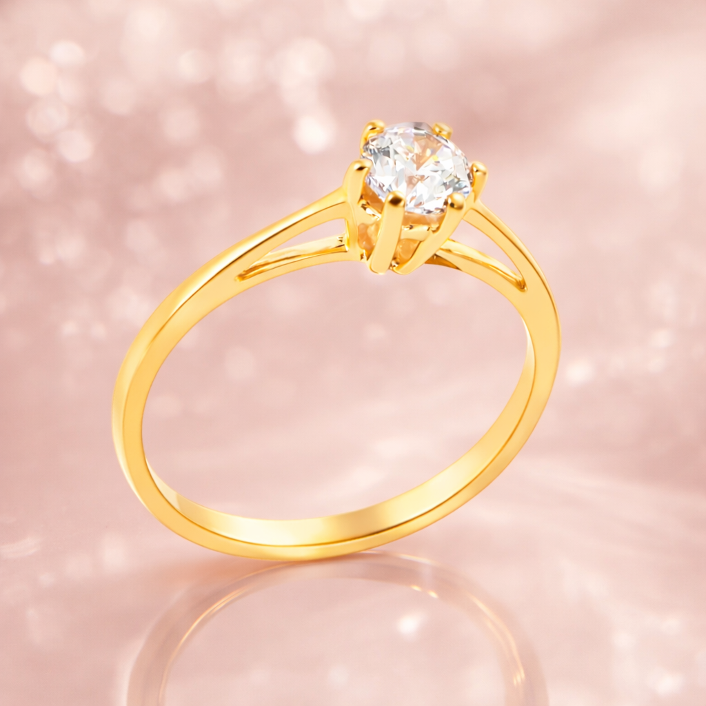 Bague solitaire zirconium 5 mm – Plaqué or 18 carats