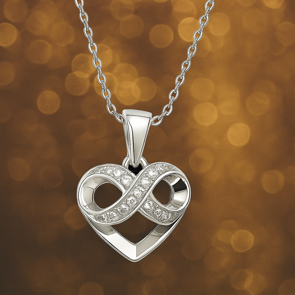 Collier Cœur & Infini en Argent 925 Rhodié – Zirconiums Étincelants