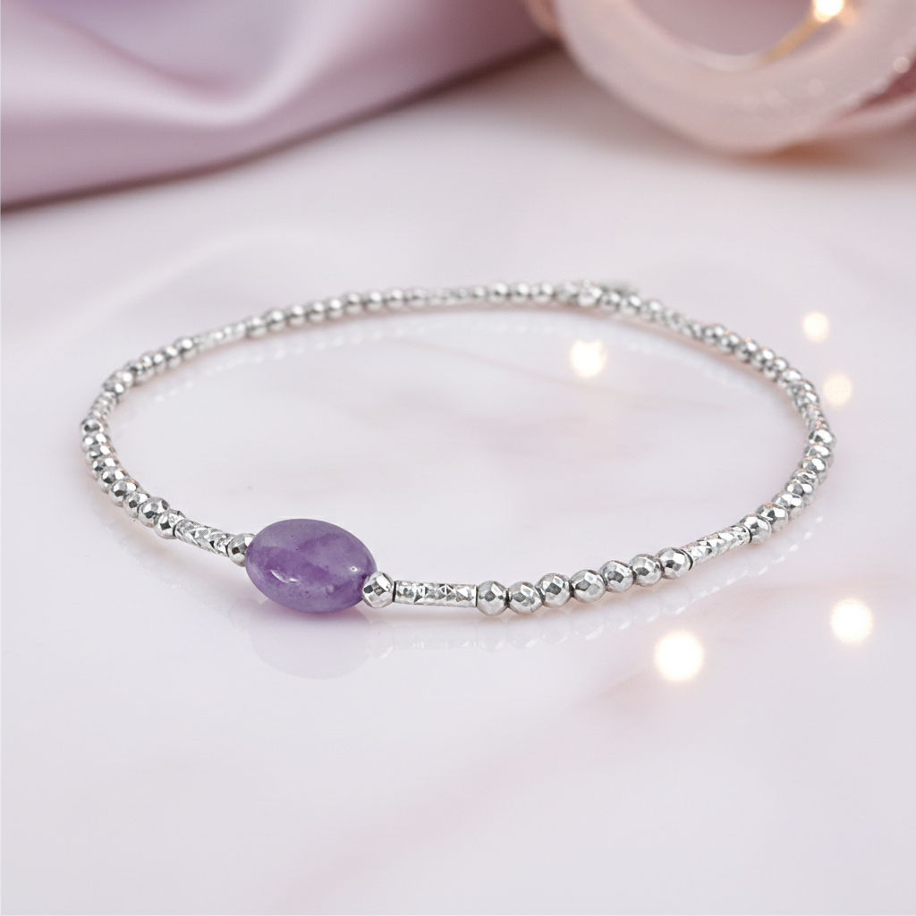 Bracelet en Argent 925 Rhodié & Améthyste