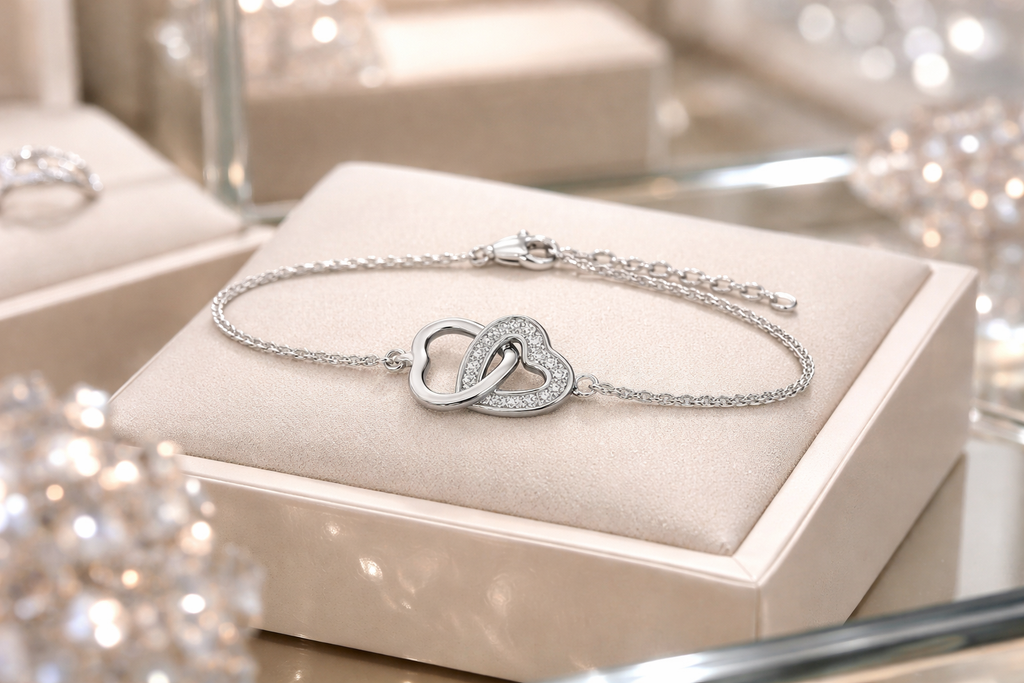 Bracelet Cœur Entrelacé en Argent 925 Rhodié & Zirconium