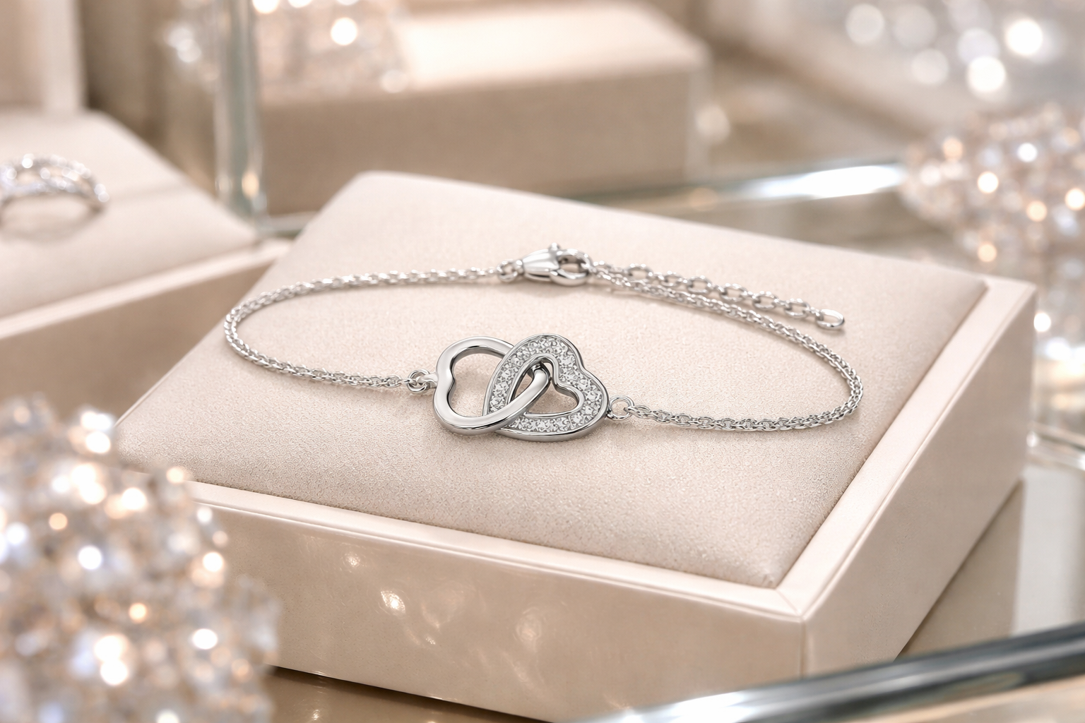 Bracelet Cœur Entrelacé en Argent 925 Rhodié & Zirconium