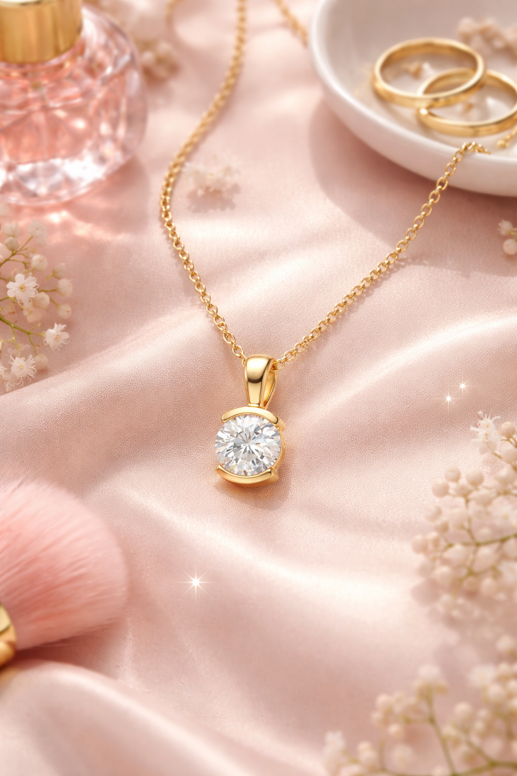Collier Solitaire Zirconium 5 mm – Plaqué Or 18 Carats