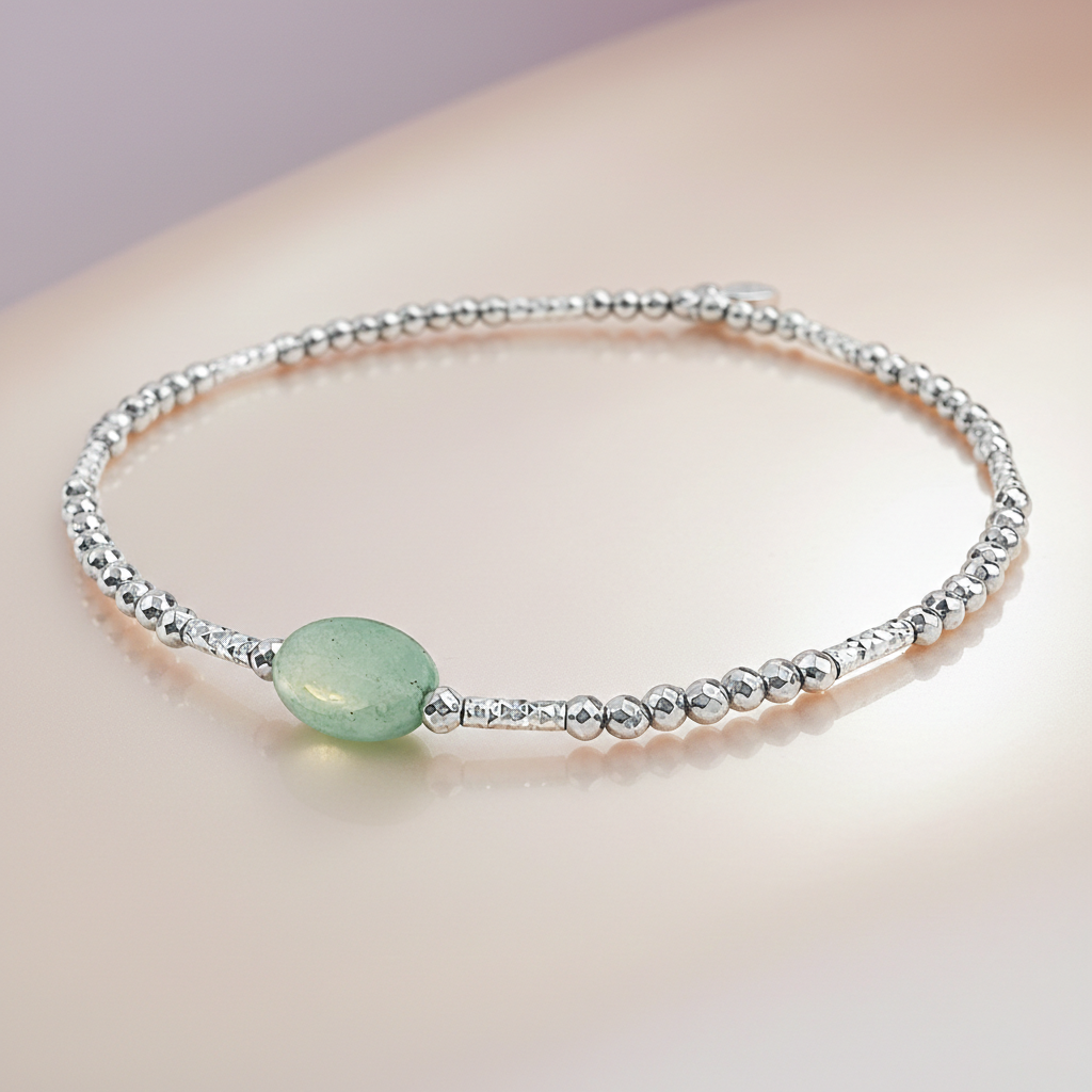 Bracelet en Argent 925 Rhodié & Quartzite Verte