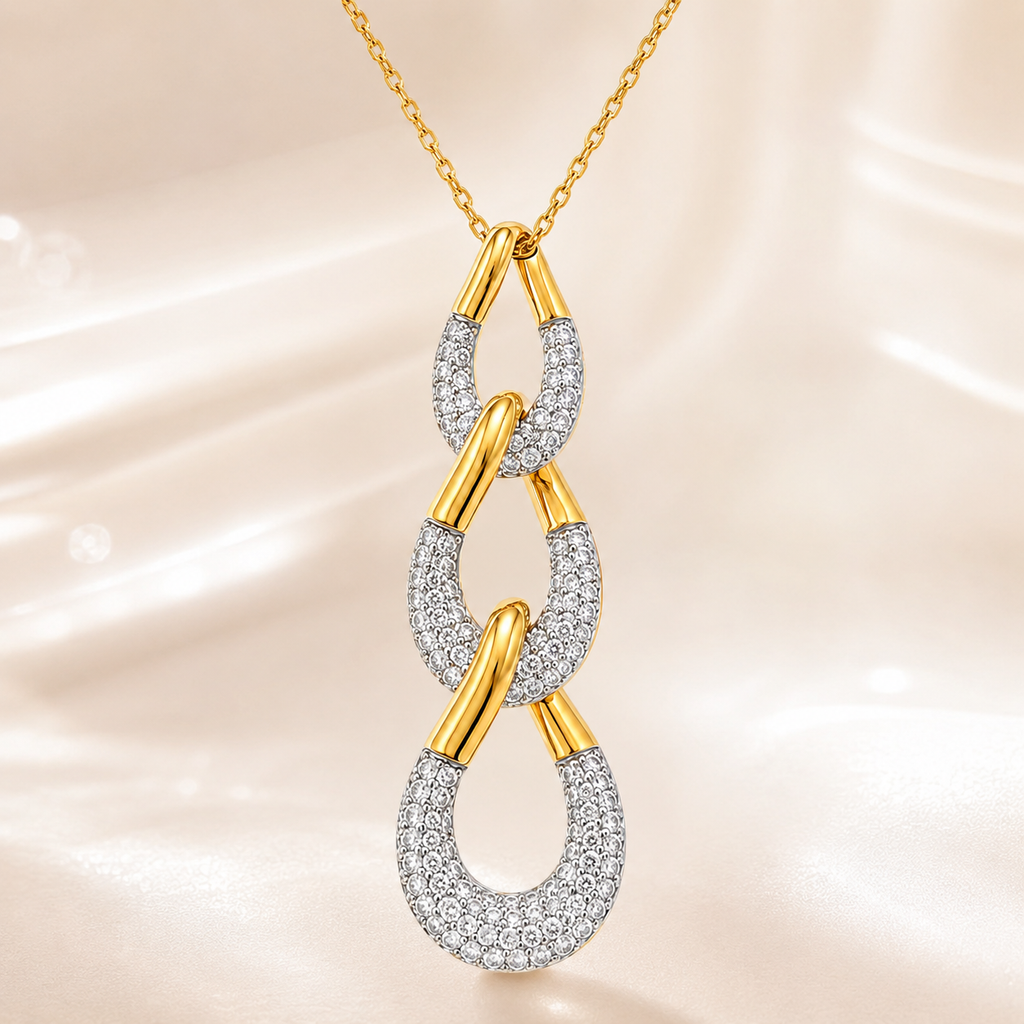 Collier Maillons Entrelacés Zirconium – Plaqué Or 18 Carats
