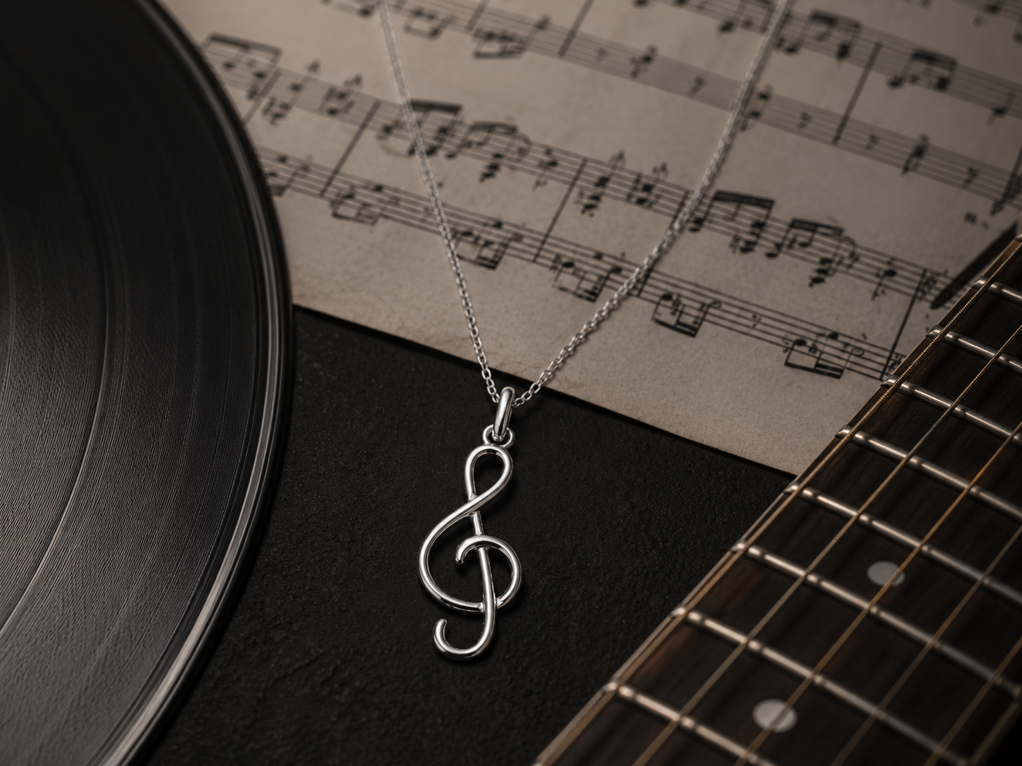Collier Clé de Sol en Argent 925 Rhodié – Mixte