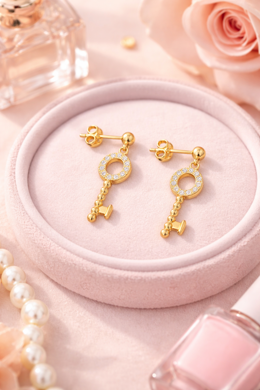 Boucles d’oreilles Clé en plaqué or 18 carats & zirconium