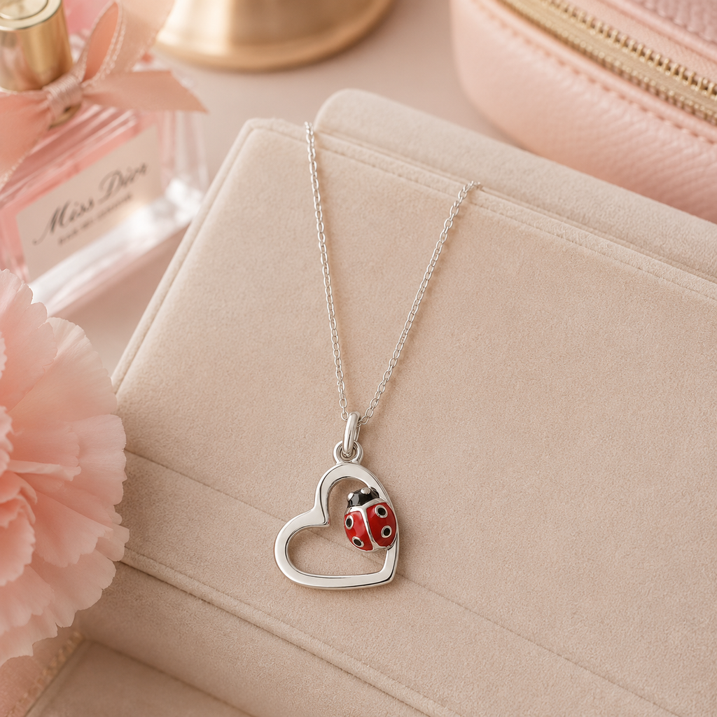 Collier Coccinelle Cœur en Argent 925 Rhodié & Laque Rouge