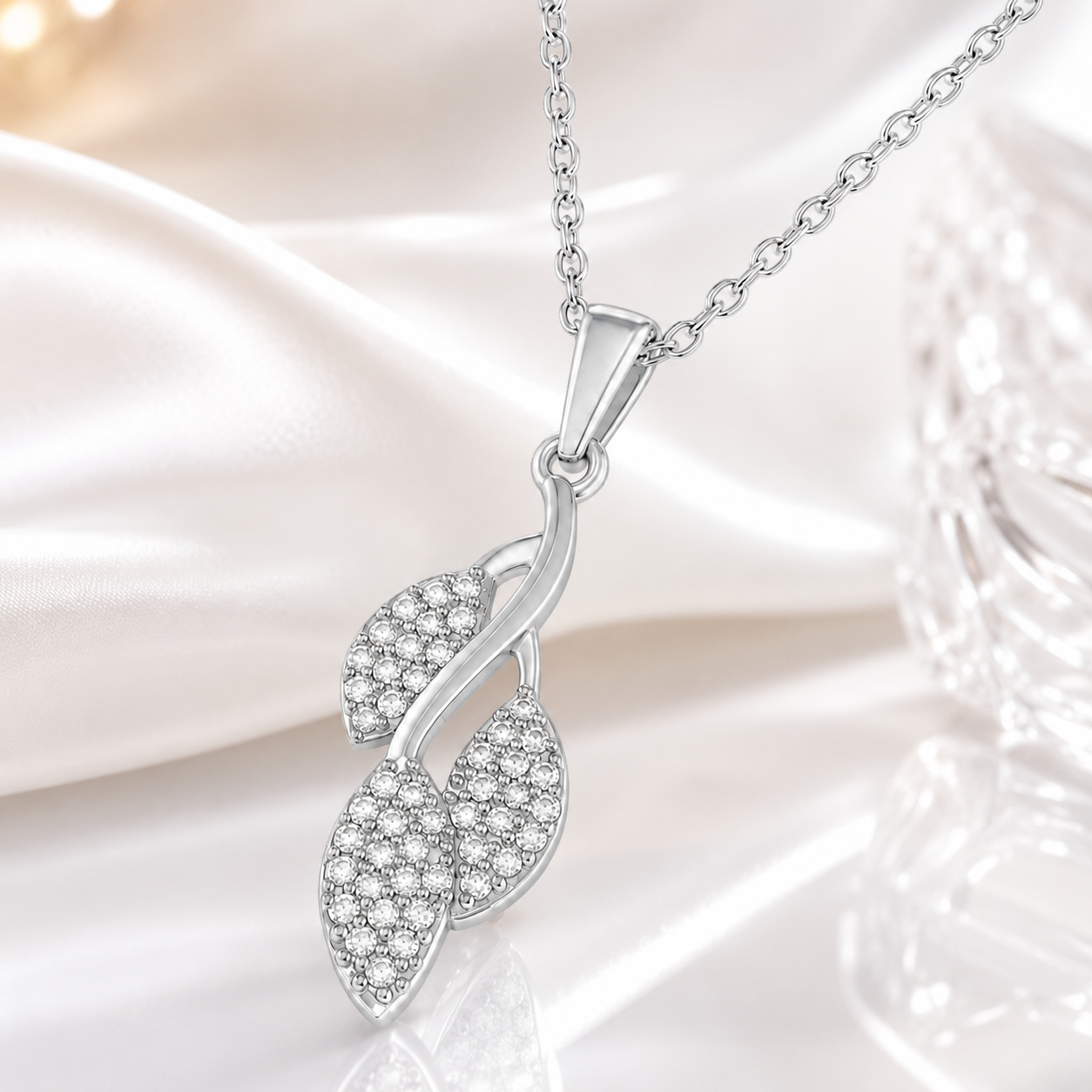 Collier Feuillage en Argent 925 Rhodié & Zirconiums