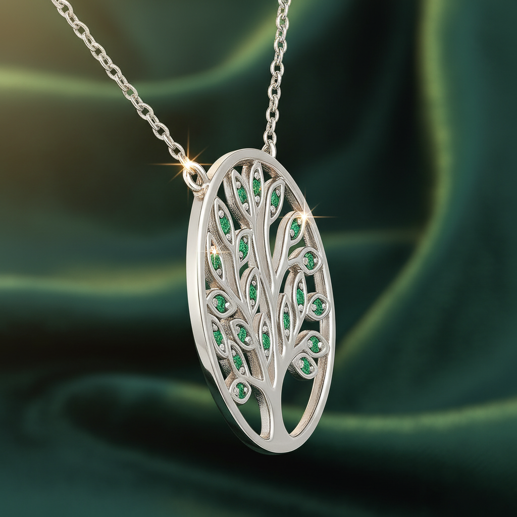 Collier Grand Arbre de Vie en Argent 925 Rhodié