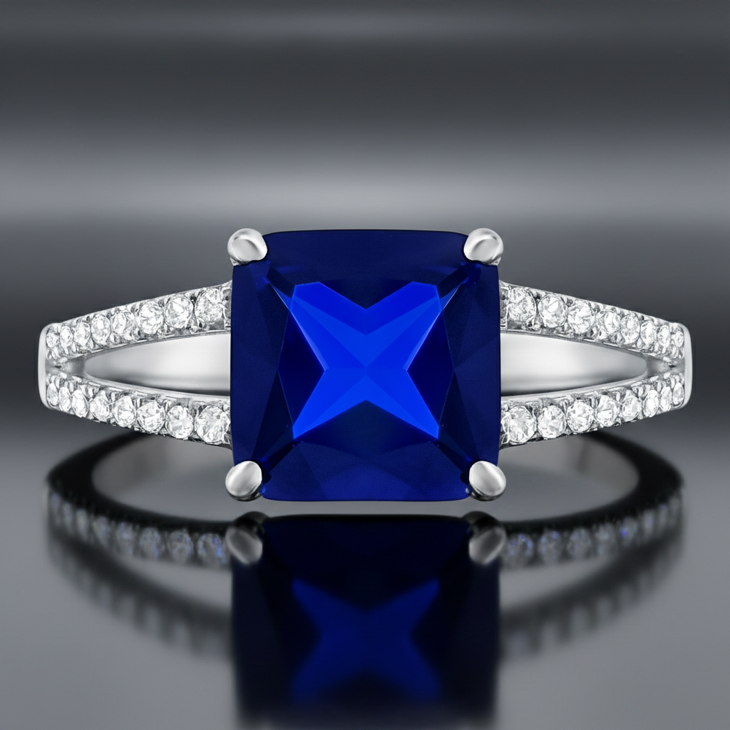 Bague Carrée Élégance – Argent 925 Rhodié & Zirconium Bleu