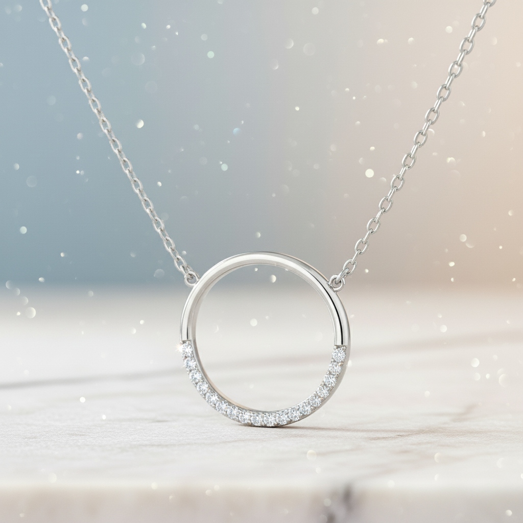 Collier Cercle en Argent 925 Rhodié & Zirconium