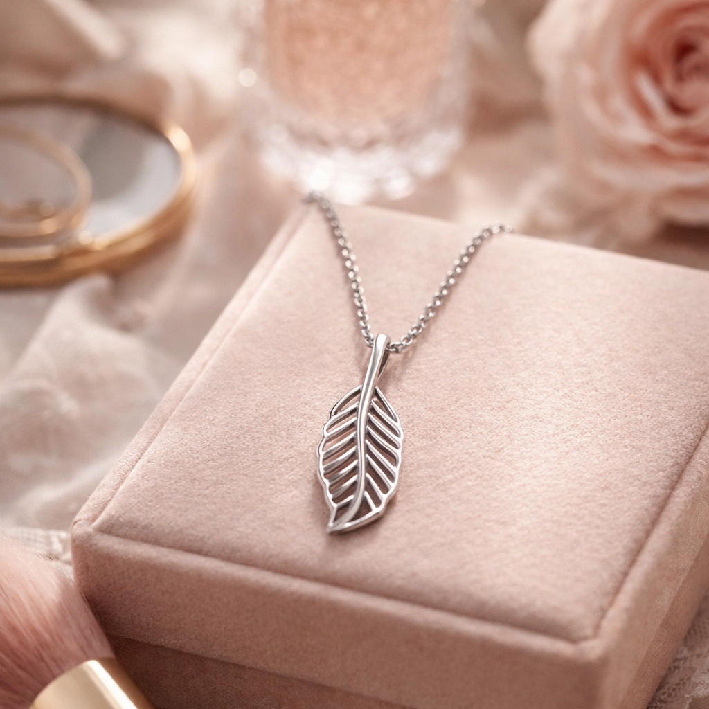 Collier Feuille Ajourée en Argent 925 Rhodié – Élégance Naturelle