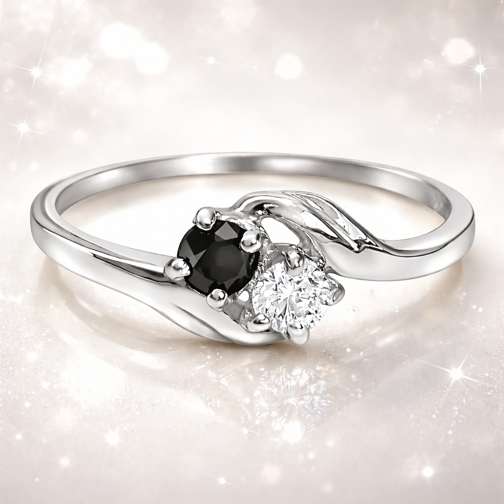 Bague Argent 925 Rhodié Zirconium & Saphir – Élégance Bicolore