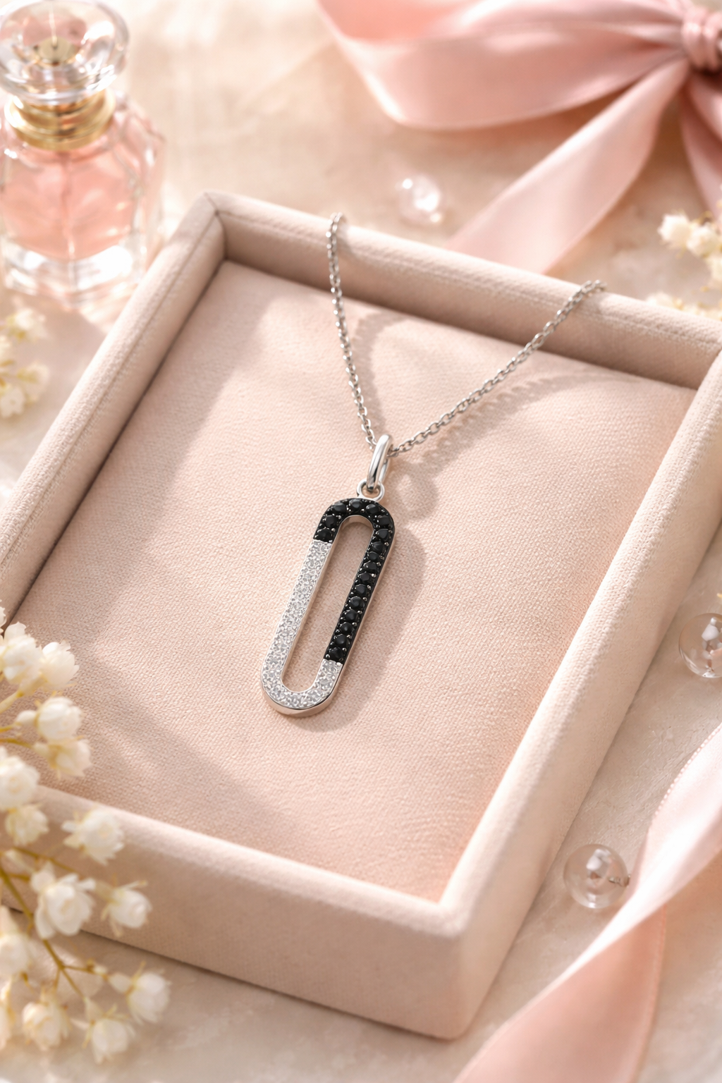 Collier Argent 925 Rhodié & Zirconium Noir et Blanc – Élégance Contemporaine