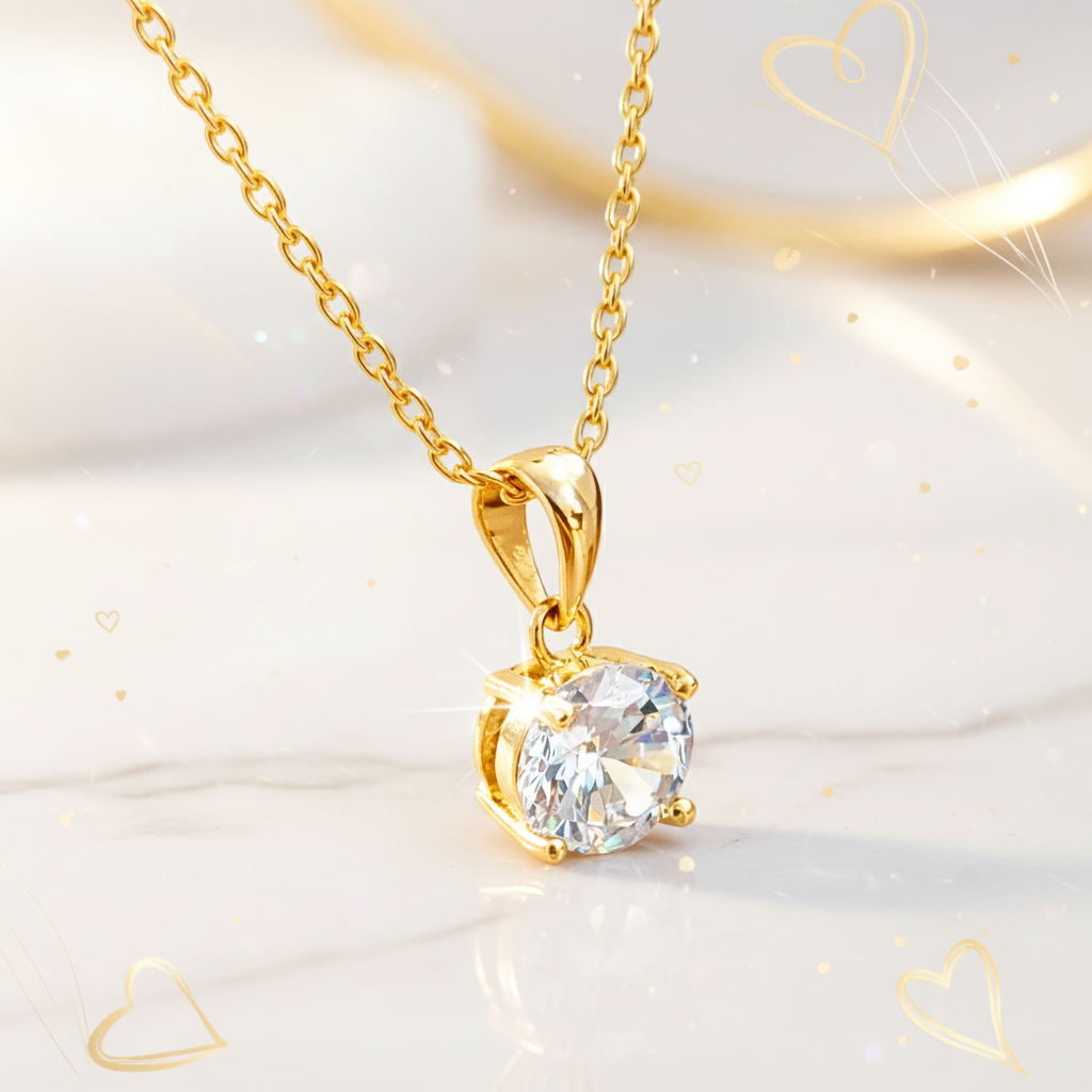 Collier Solitaire Zirconium – Plaqué Or 18 Carats