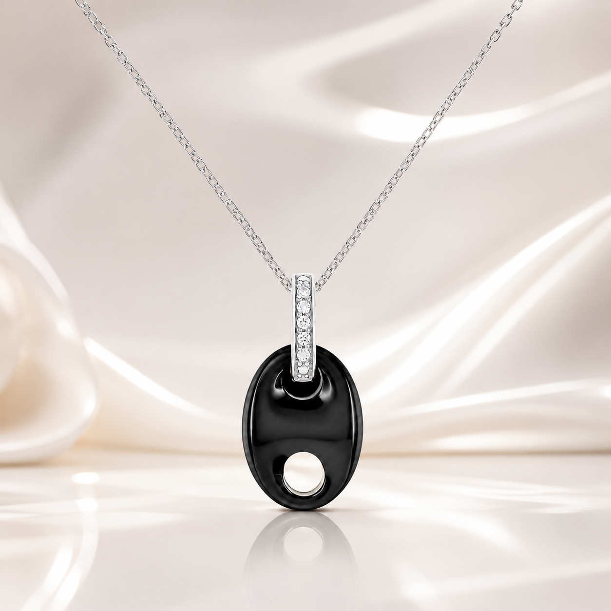 Collier Céramique Noire & Argent 925 Rhodié