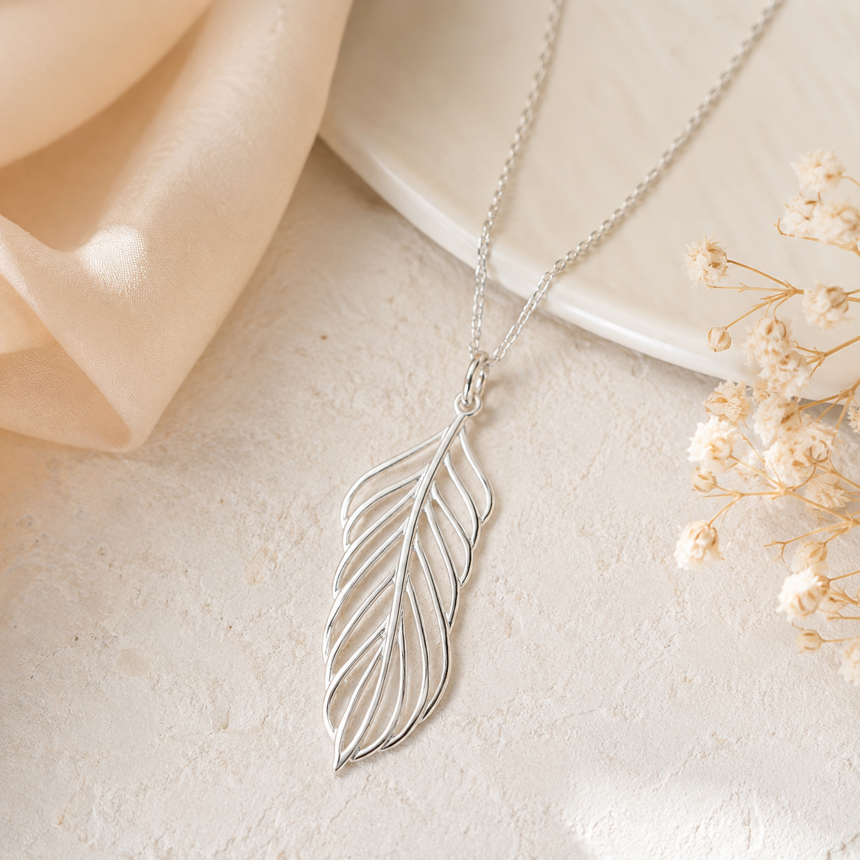 Collier Plume Argent 925 Massif